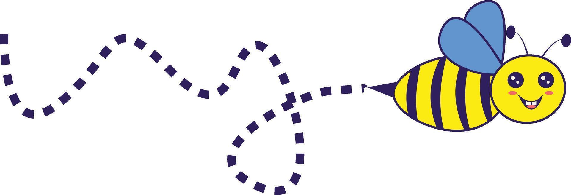 Bee Flying on a Dotted Route with Cartoon Design. Illustration on White Background. vector