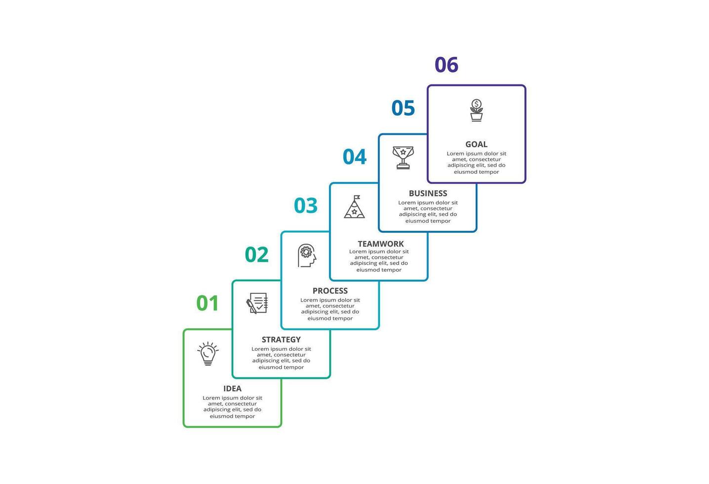 Line infographic with 6 steps, options, parts or processes. Business data visualization vector