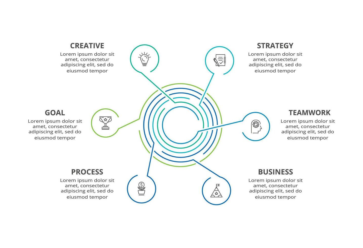 Line infographic with 6 steps, options, parts or processes. Business data visualization vector