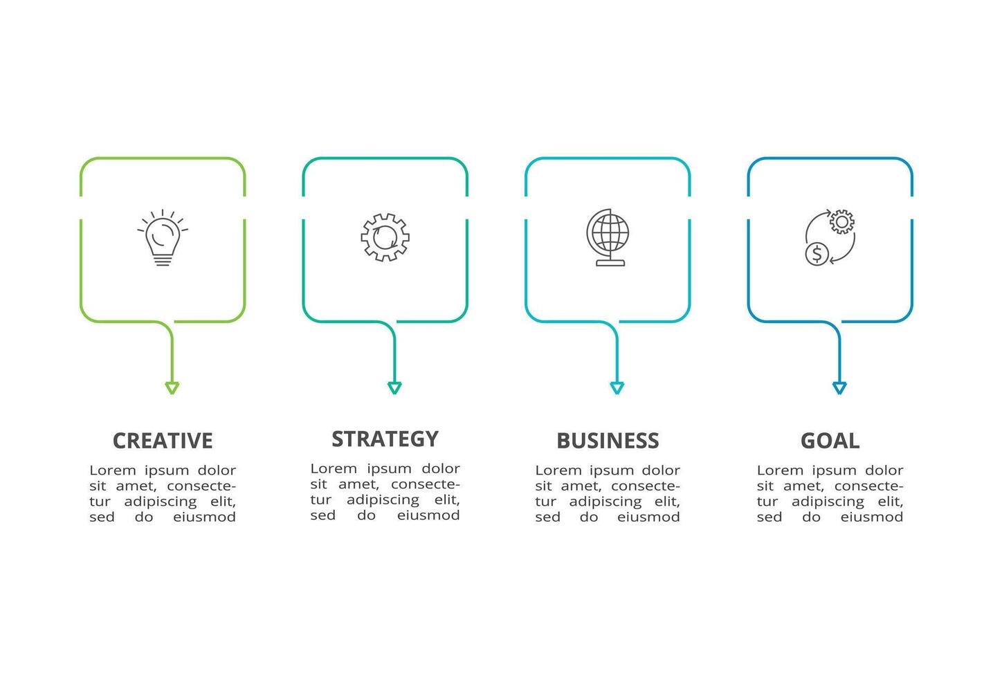 Line infographic with 4 steps, options, parts or processes. Business data visualization vector