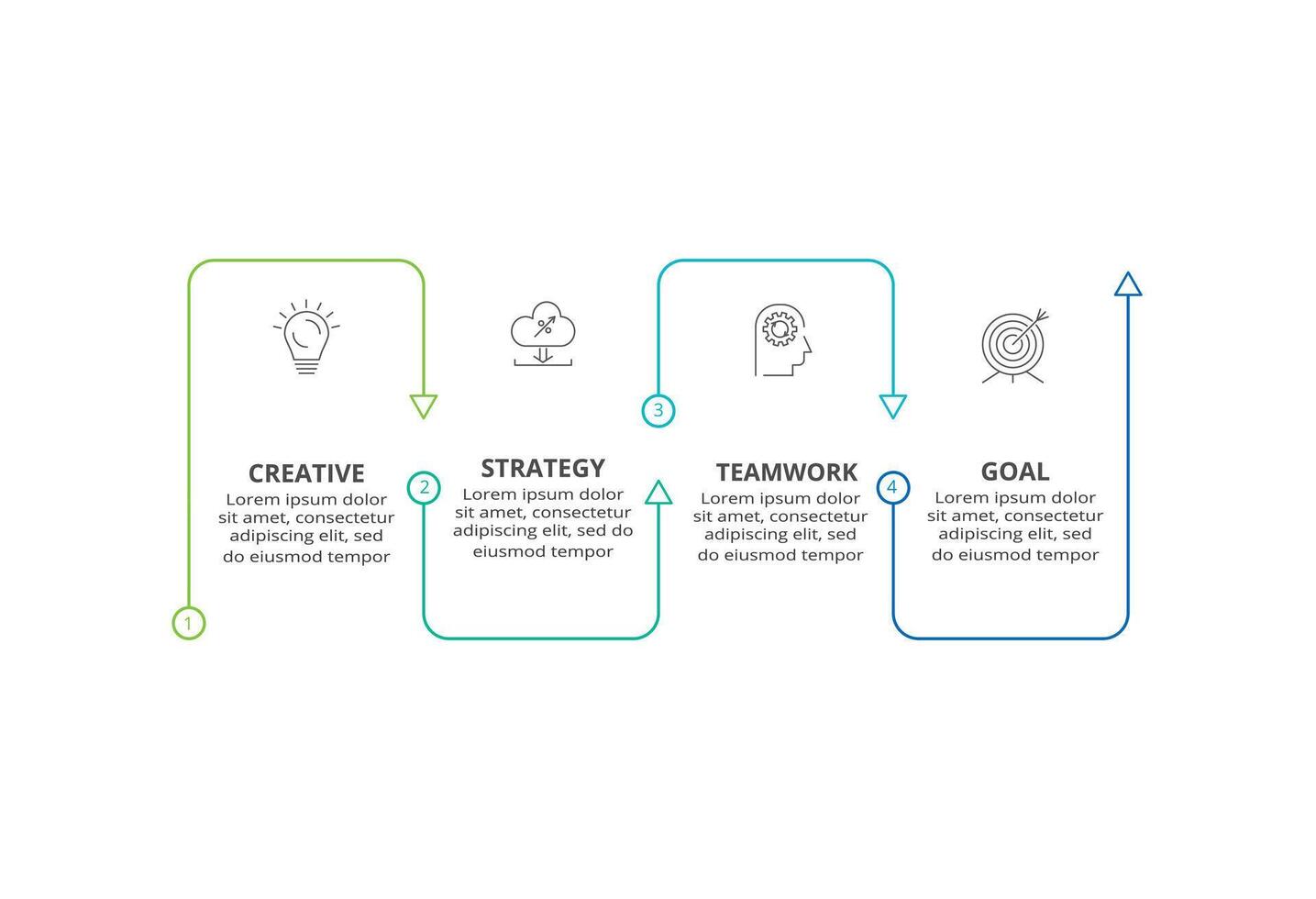 Line infographic with 4 steps, options, parts or processes. Business data visualization vector