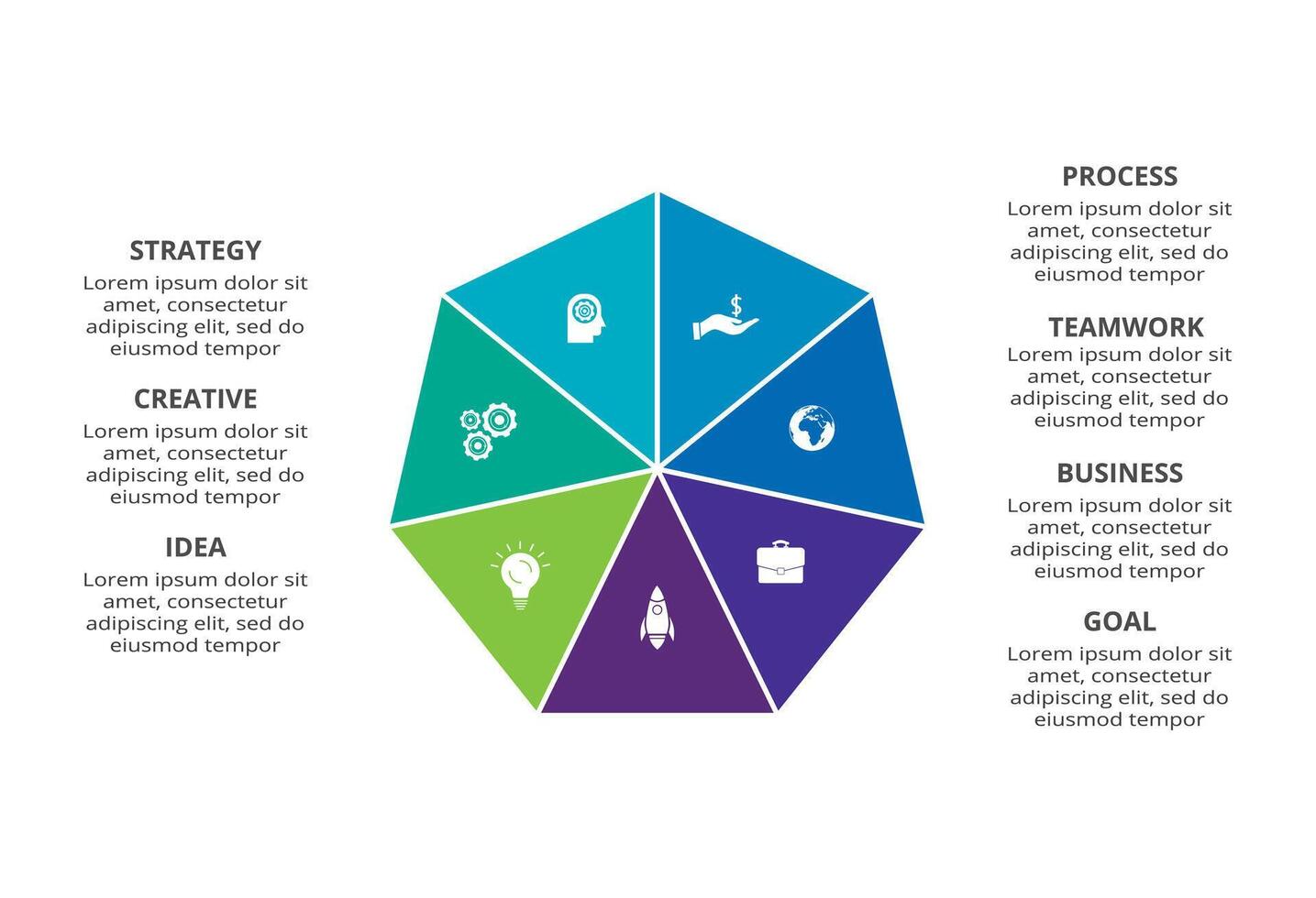 Creative concept for infographic with 7 steps, options, parts or processes. Business data visualization. vector