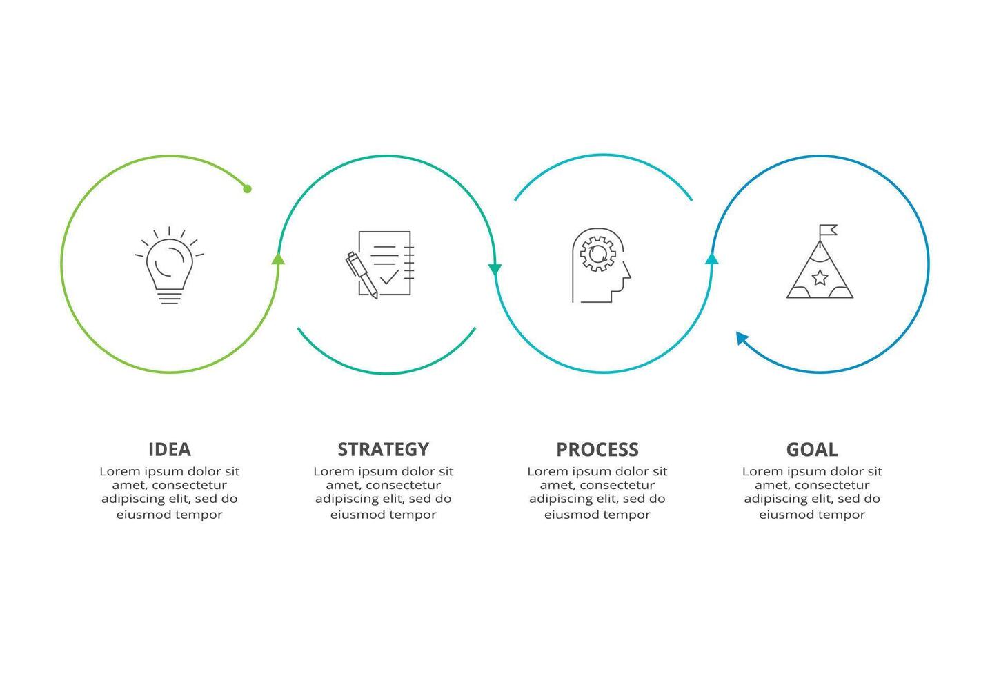 Line infographic with 4 steps, options, parts or processes. Business data visualization vector