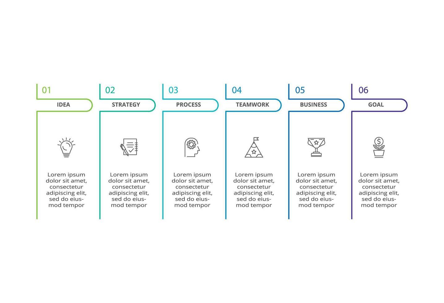Line infographic with 6 steps, options, parts or processes. Business data visualization vector