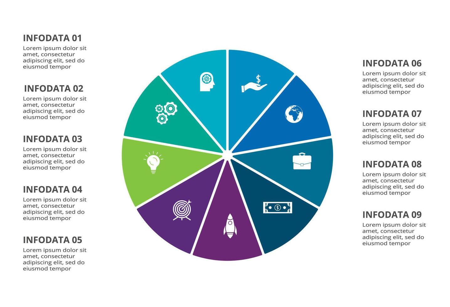 Circle infographic with 9 elements template for web, business, presentation. vector