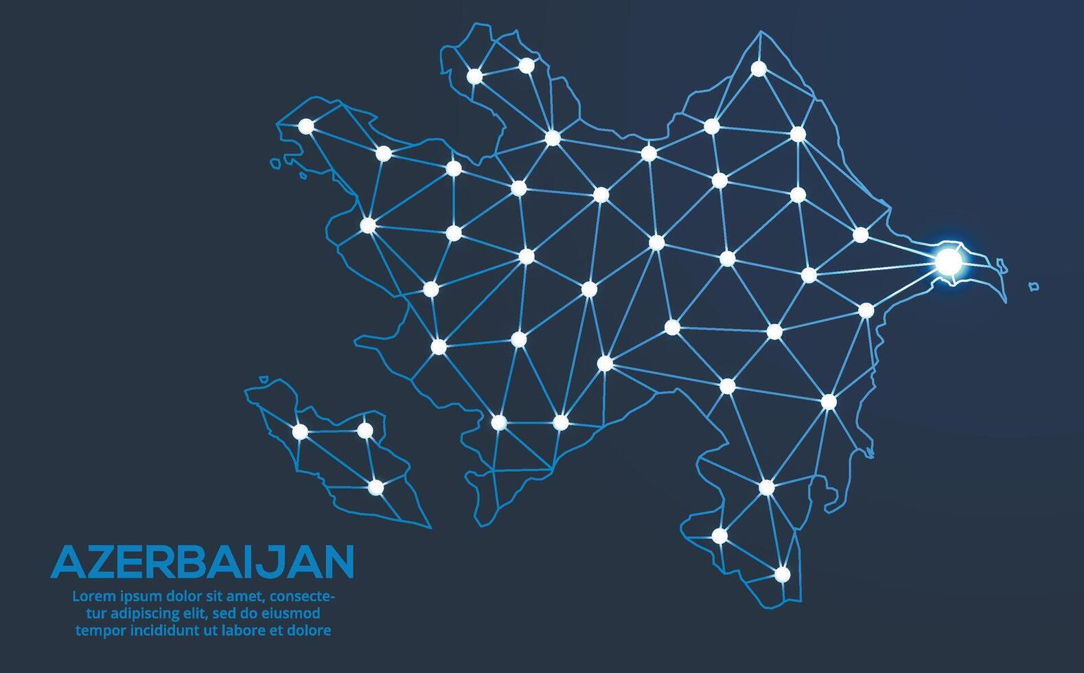 Azerbaijan communication network map. low poly image of a global map with lights in the form of cities. Map in the form of a constellation, mute and stars vector