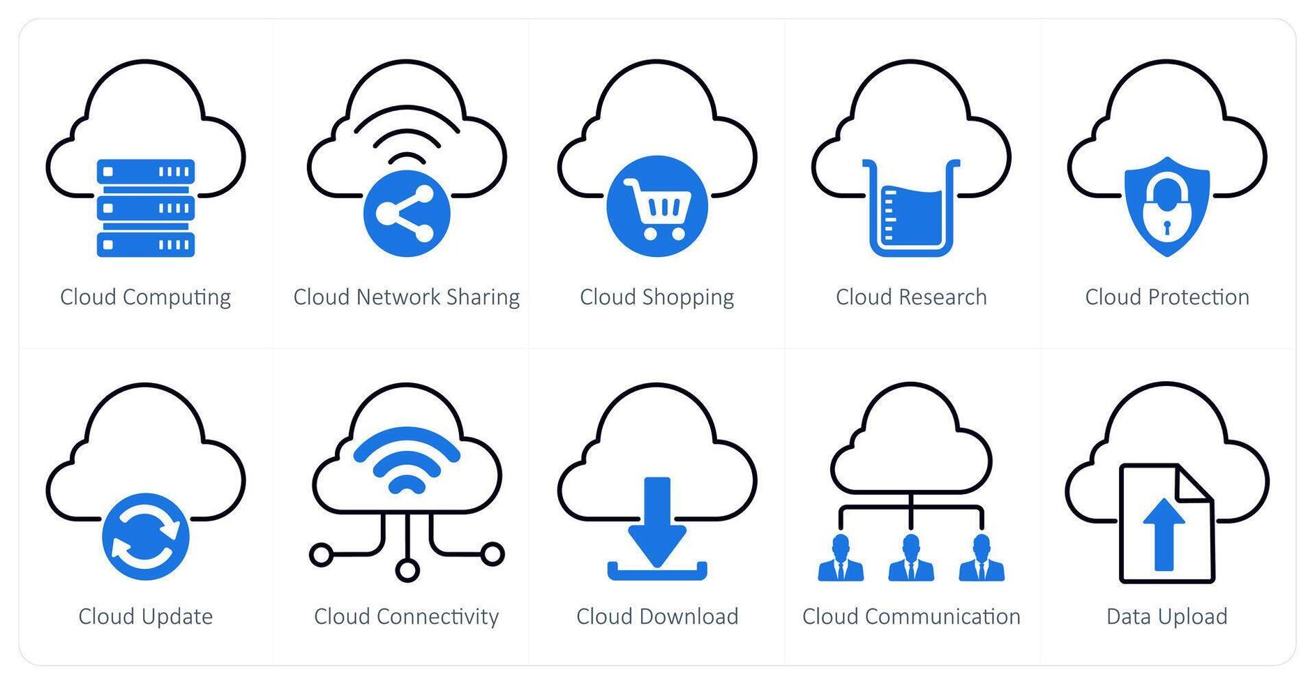 A set of 10 seo icons as cloud computing, cloud network sharing, cloud shopping vector