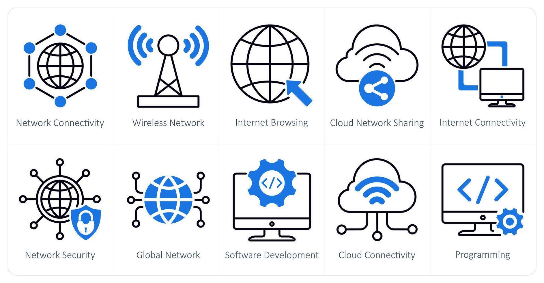 A set of 10 seo icons as network connectivity, wireless network, internet browsing vector