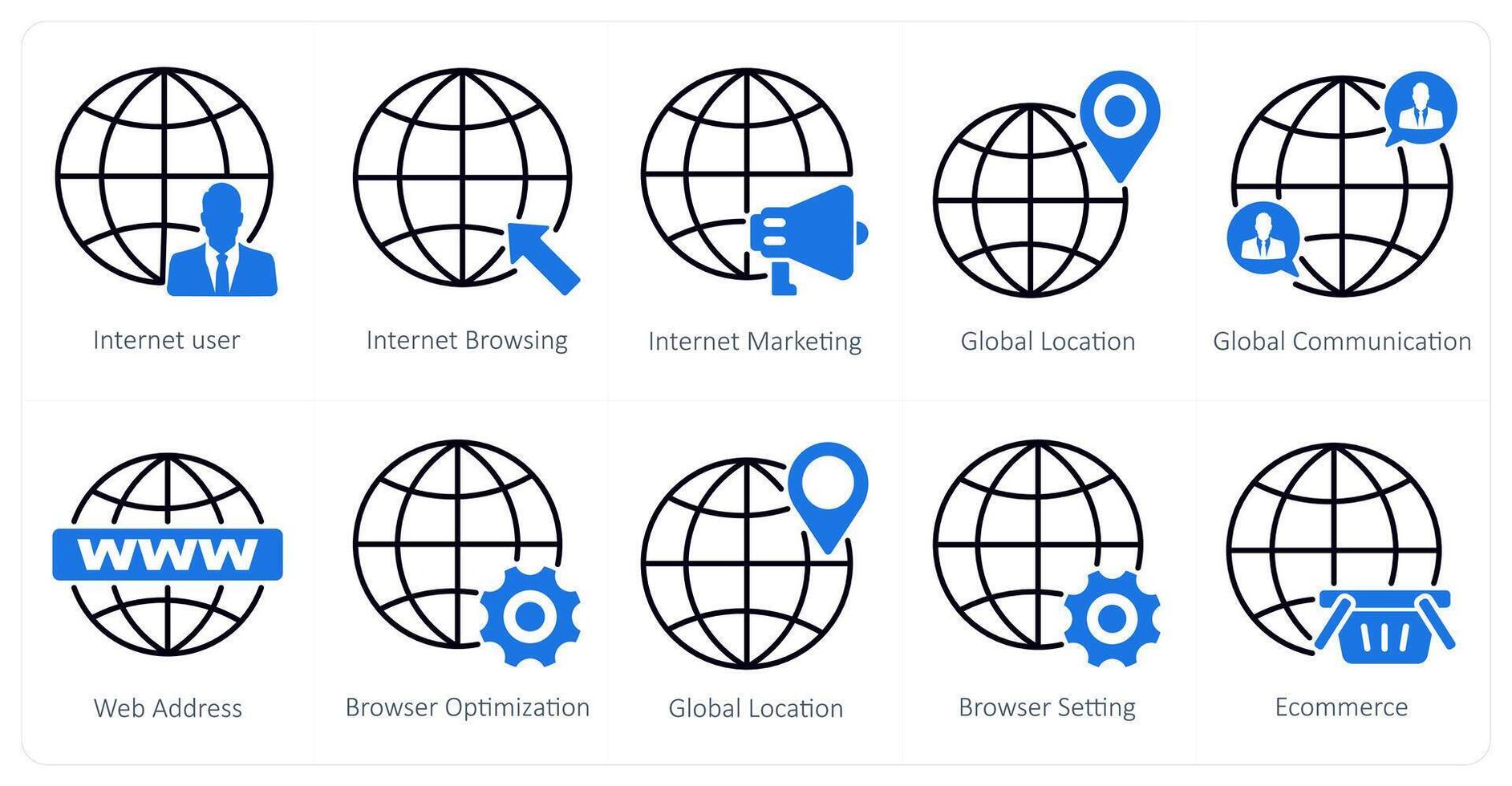 A set of 10 seo icons as internet user, internet browsing, internet marketing vector