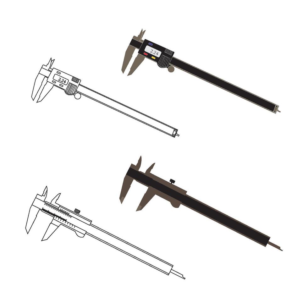 manual and digital caliper icon vector