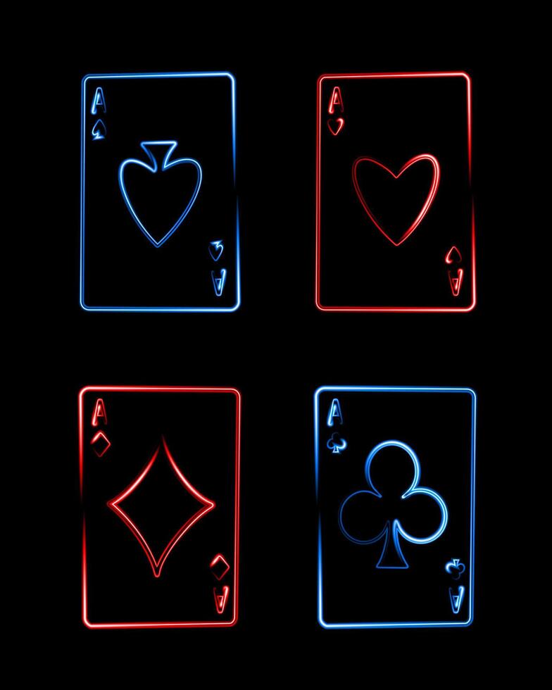 Illustration of playing cards with neon effect. vector