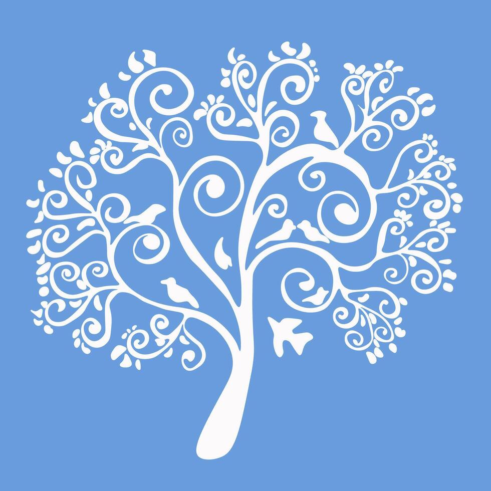 Illustration of a decorative tree with birds. vector