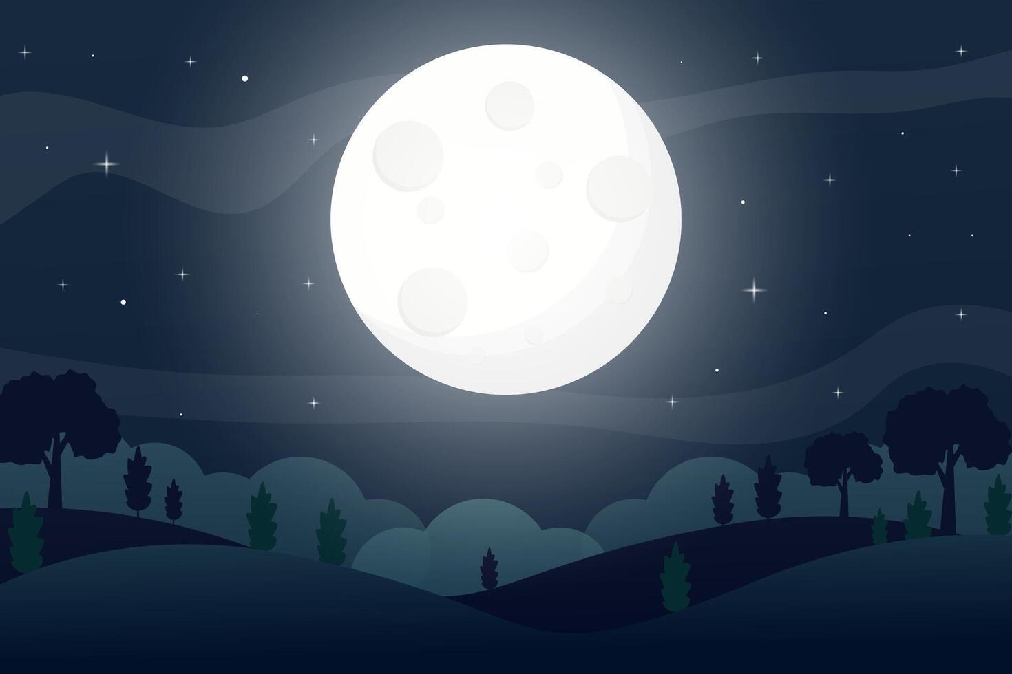 landscape illustration with the full moon at night full of stars vector