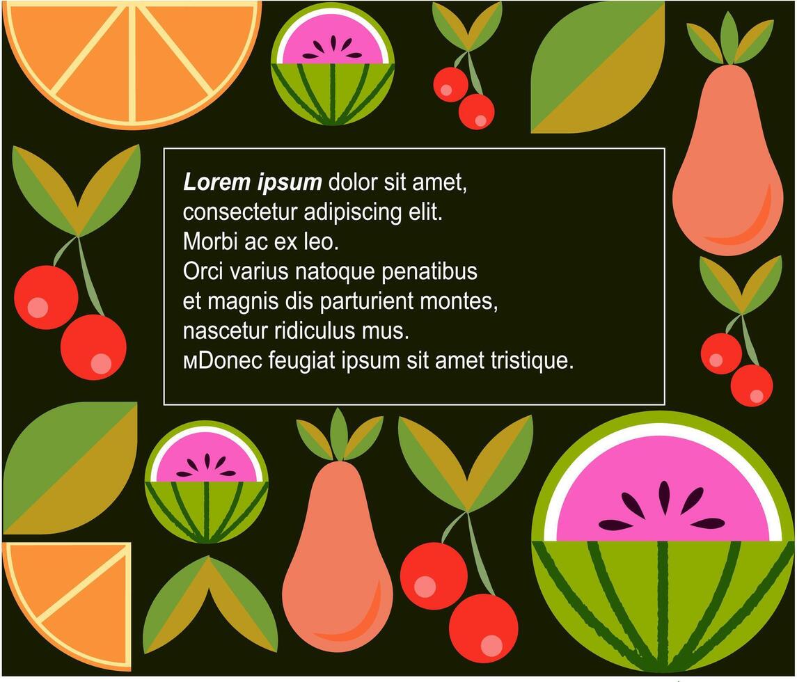 neo geo colorful collage of selected fruits and vegetables, including watermelon. vector