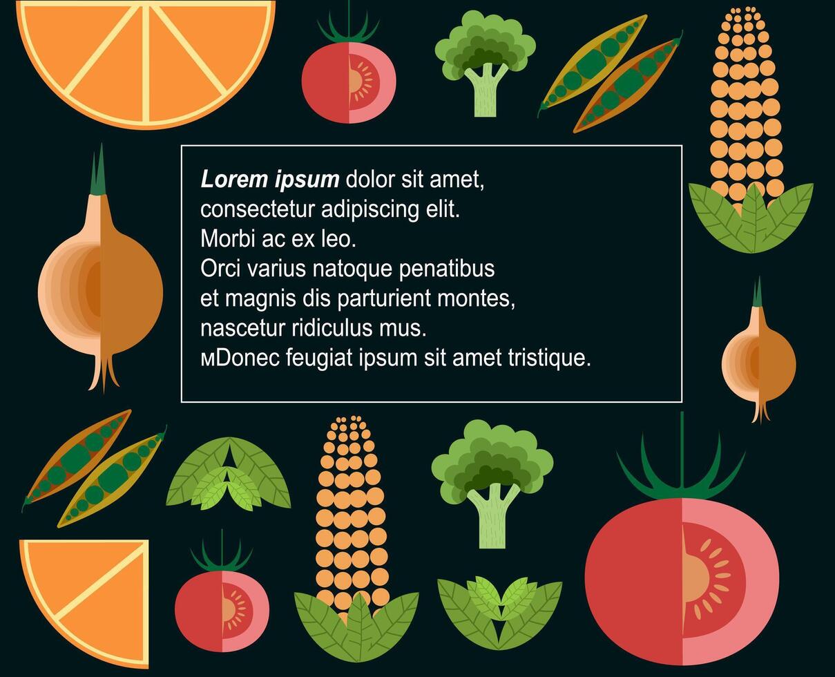 colorful neoge collage of stylized vegetables and herbs vector