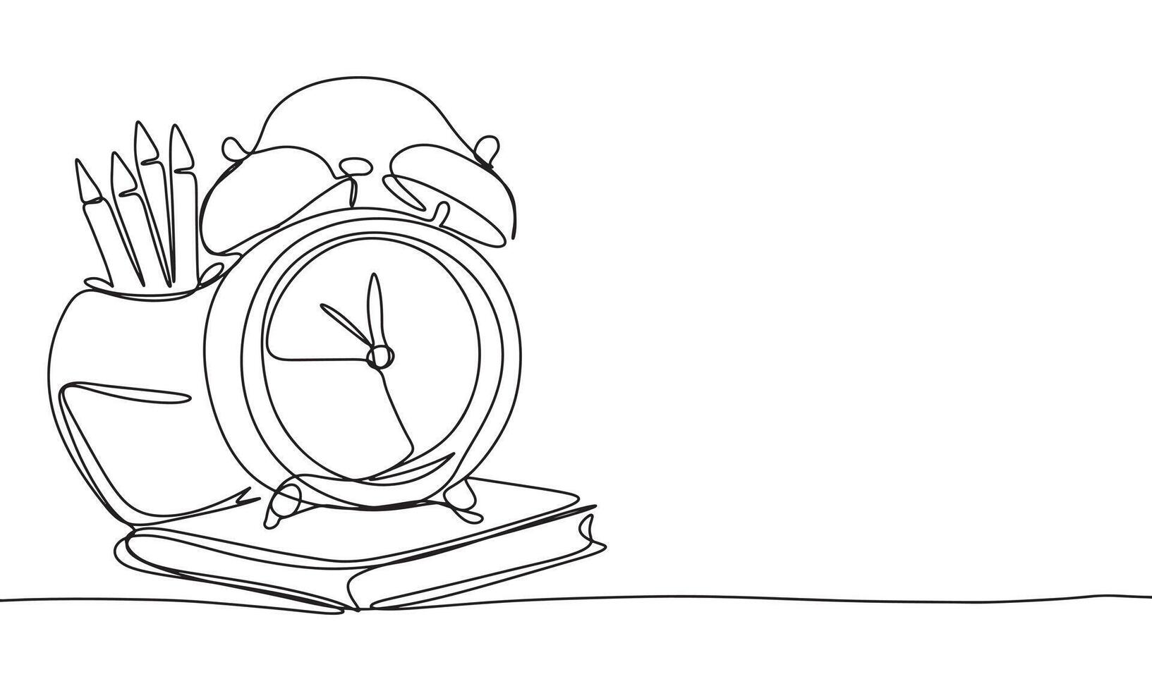 Alarm and stationary one line continuous. Education concept line art. Hand drawn art vector
