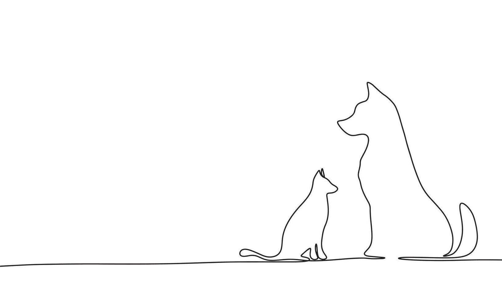 Dog and cat one line continuous. Pet line art. Hand drawn art. vector