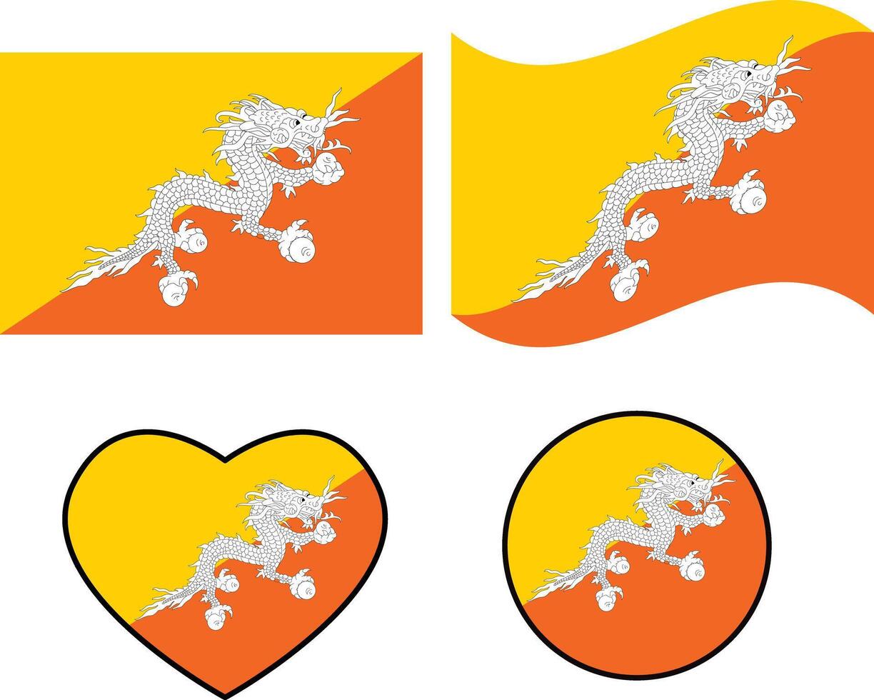 Bhutan flag icon. Waving Bhutan Flag. Heart Bhutan flag. Round Bhutan flag. flat style. vector