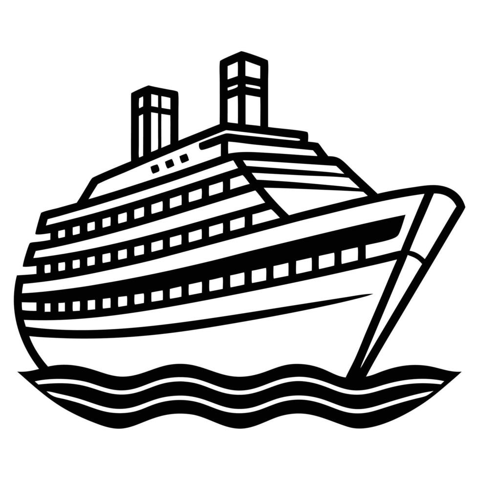 line art illustration icon of cruise ship vector