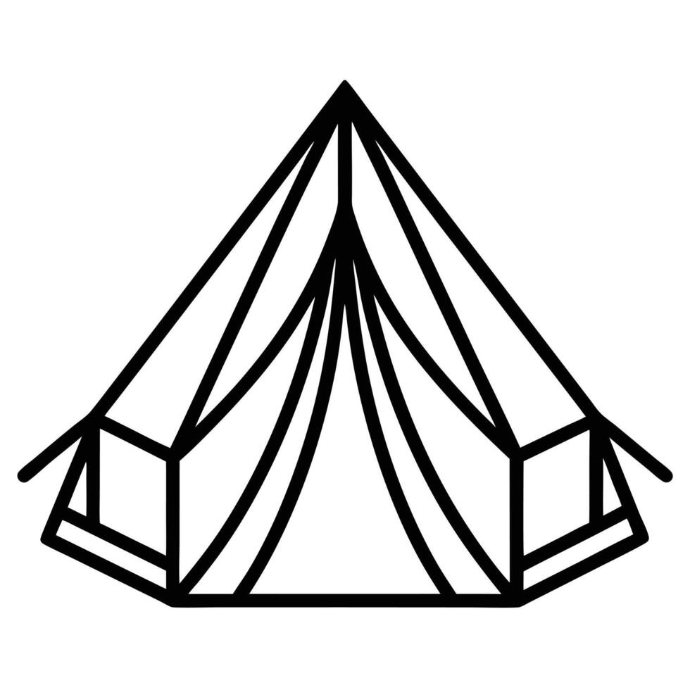 line art illustration icon of camping tent vector