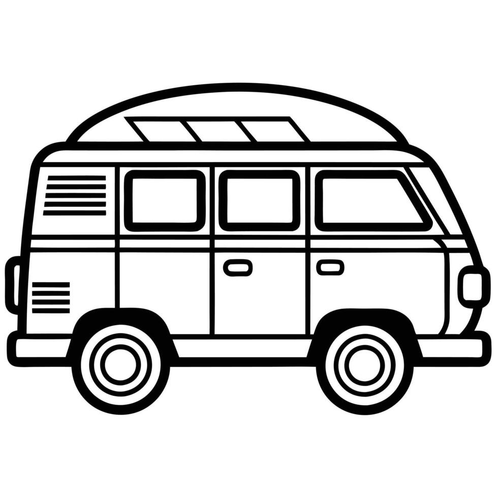 line art illustration icon of campervan vector