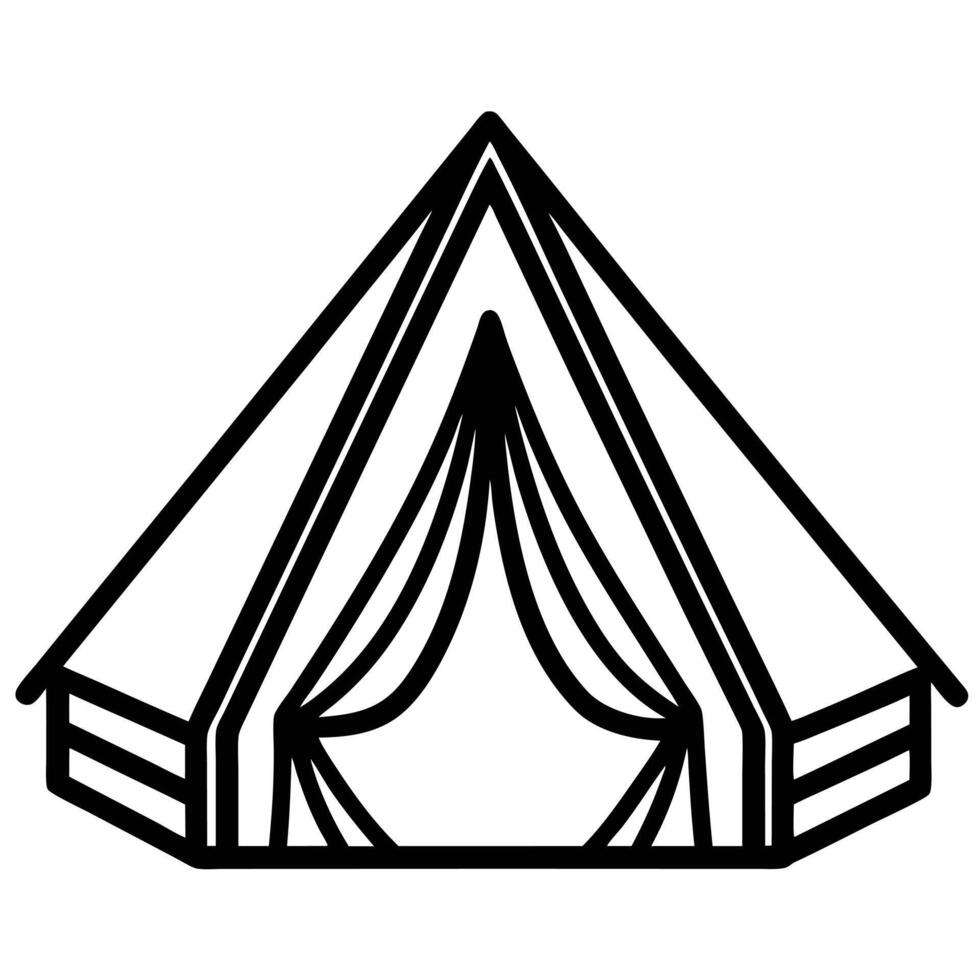 line art illustration icon of camping tent vector