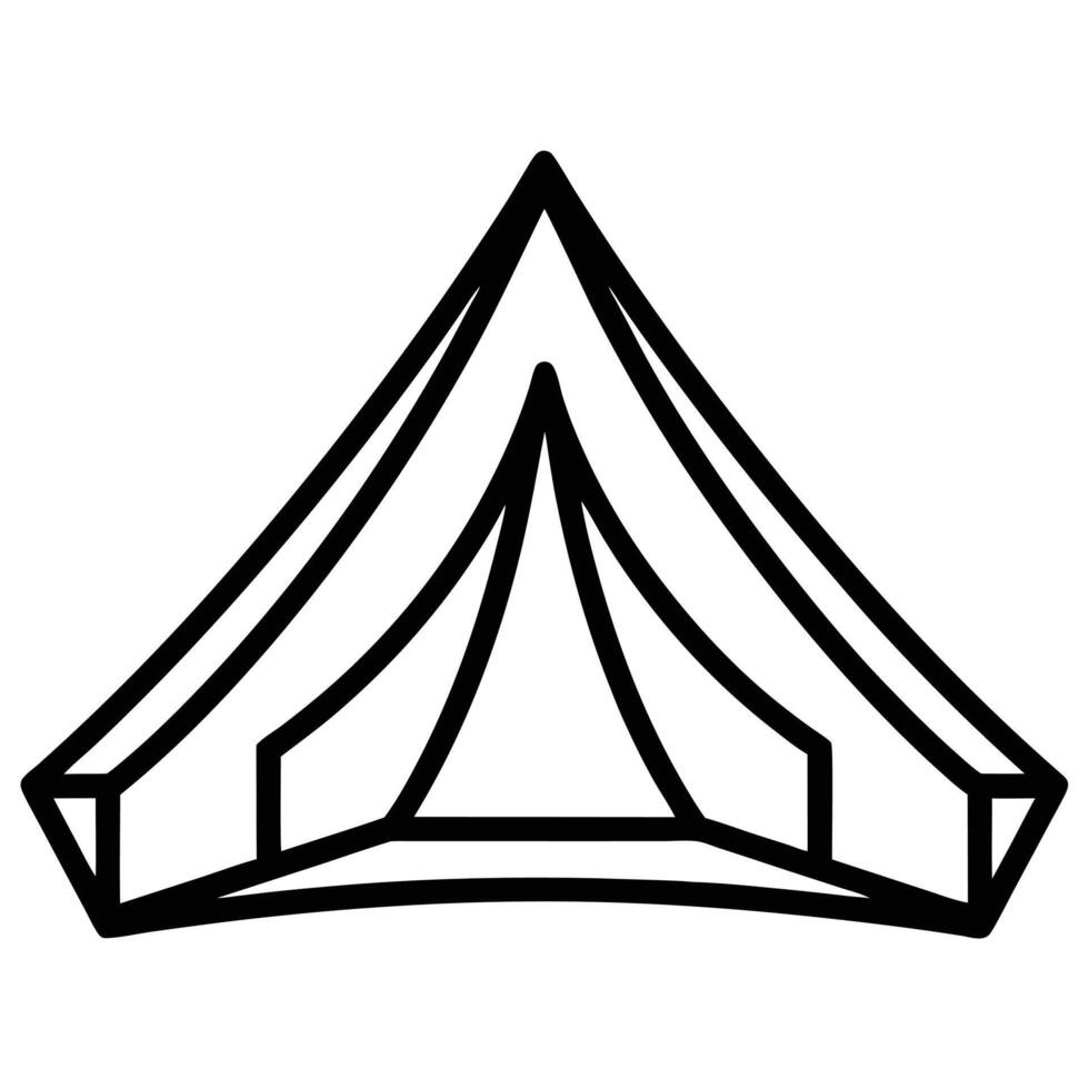 line art illustration icon of camping tent vector
