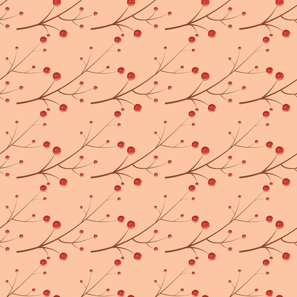 Autumn rowanberry seamless pattern in hand drawn style vector