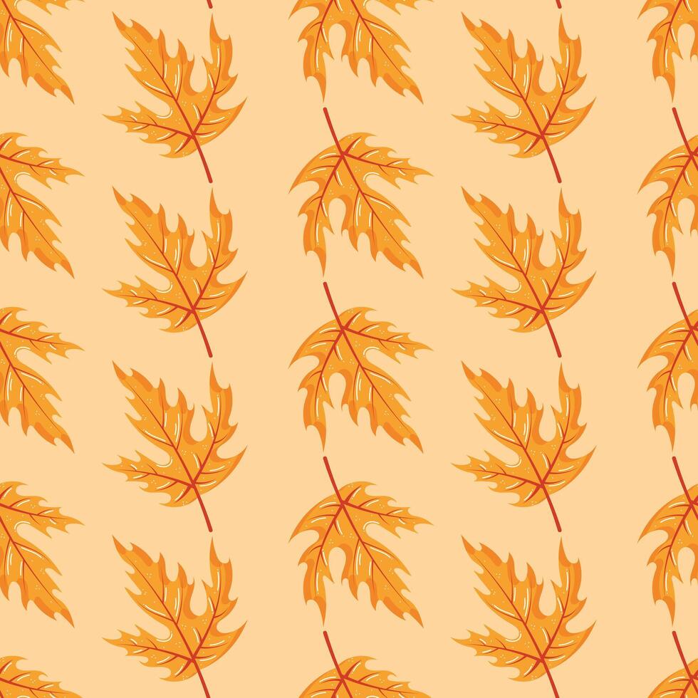 Autumn leaves seamless pattern in hand drawn style, yellow maple leaves vector