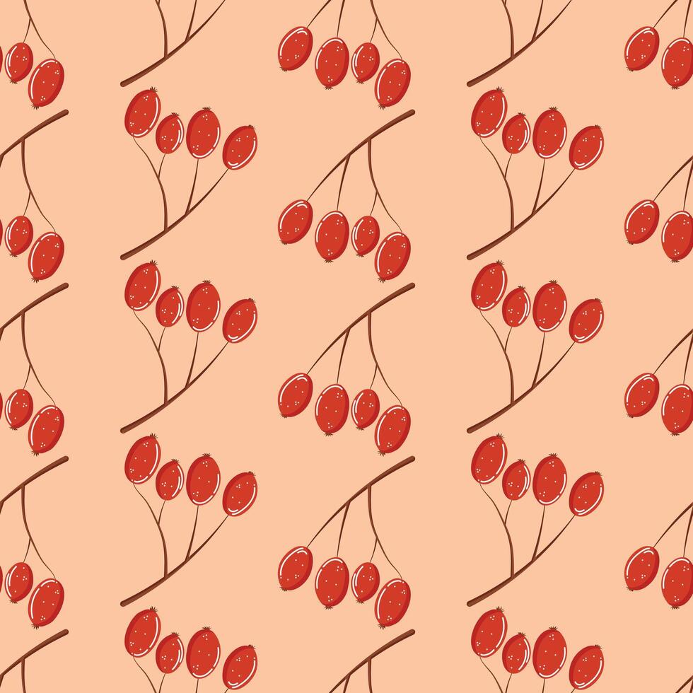 Autumn Hawthorn seamless pattern in hand drawn style vector