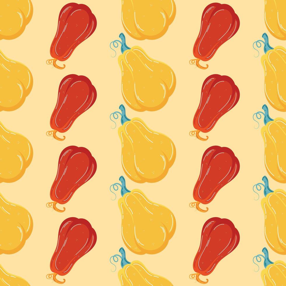 Autumn yellow and red pumpkin seamless pattern in hand drawn style vector