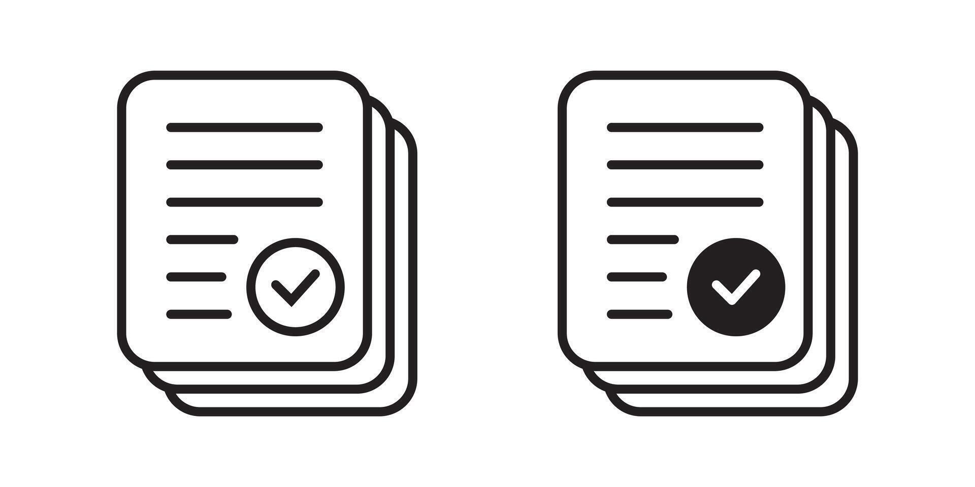 Document with Check mark icon. Compliance document icon. Approved process. Checkmark business concept. vector