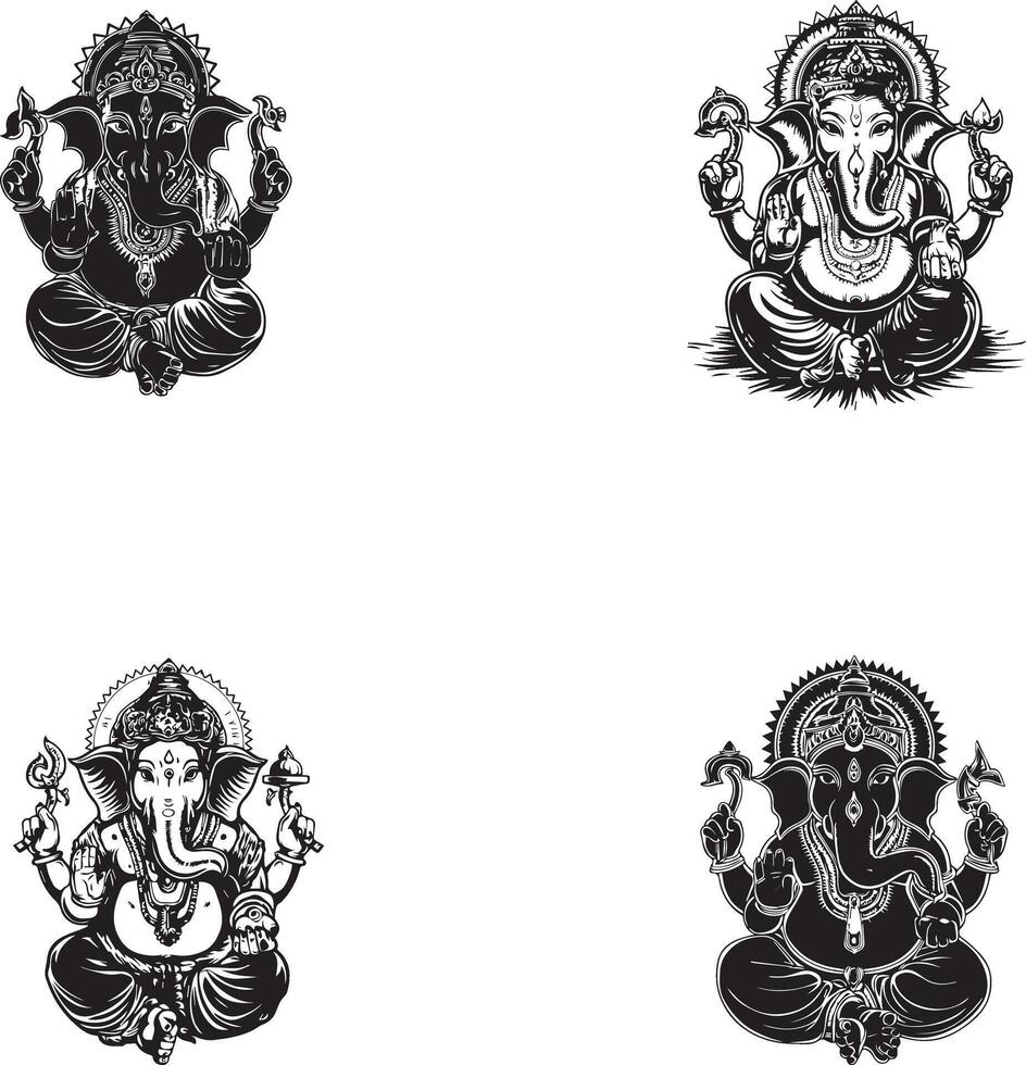 Lord Ganesh Black And White Line Art Deign vector