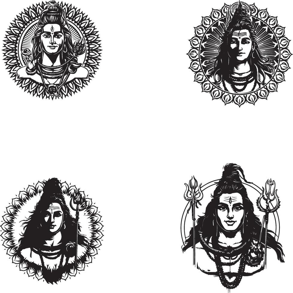 Lord Shiva mahadev Balck and White Line Art vector