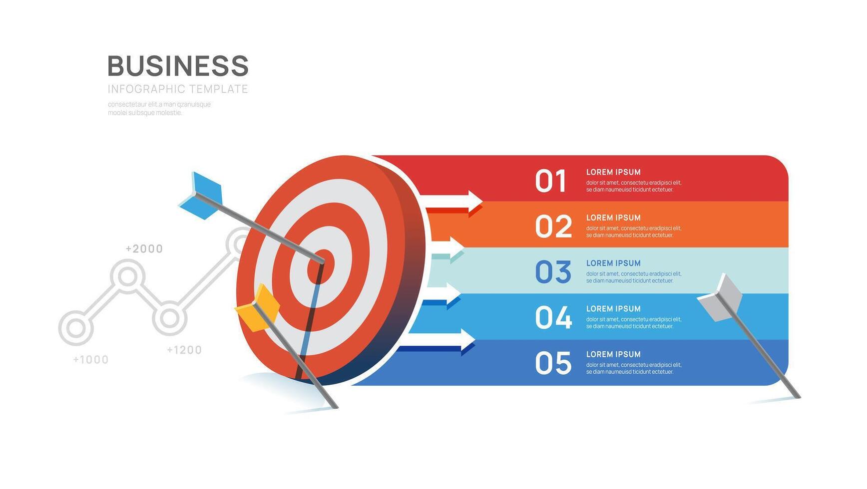 Target arrow 5 steps to goal infographic infographics. vector