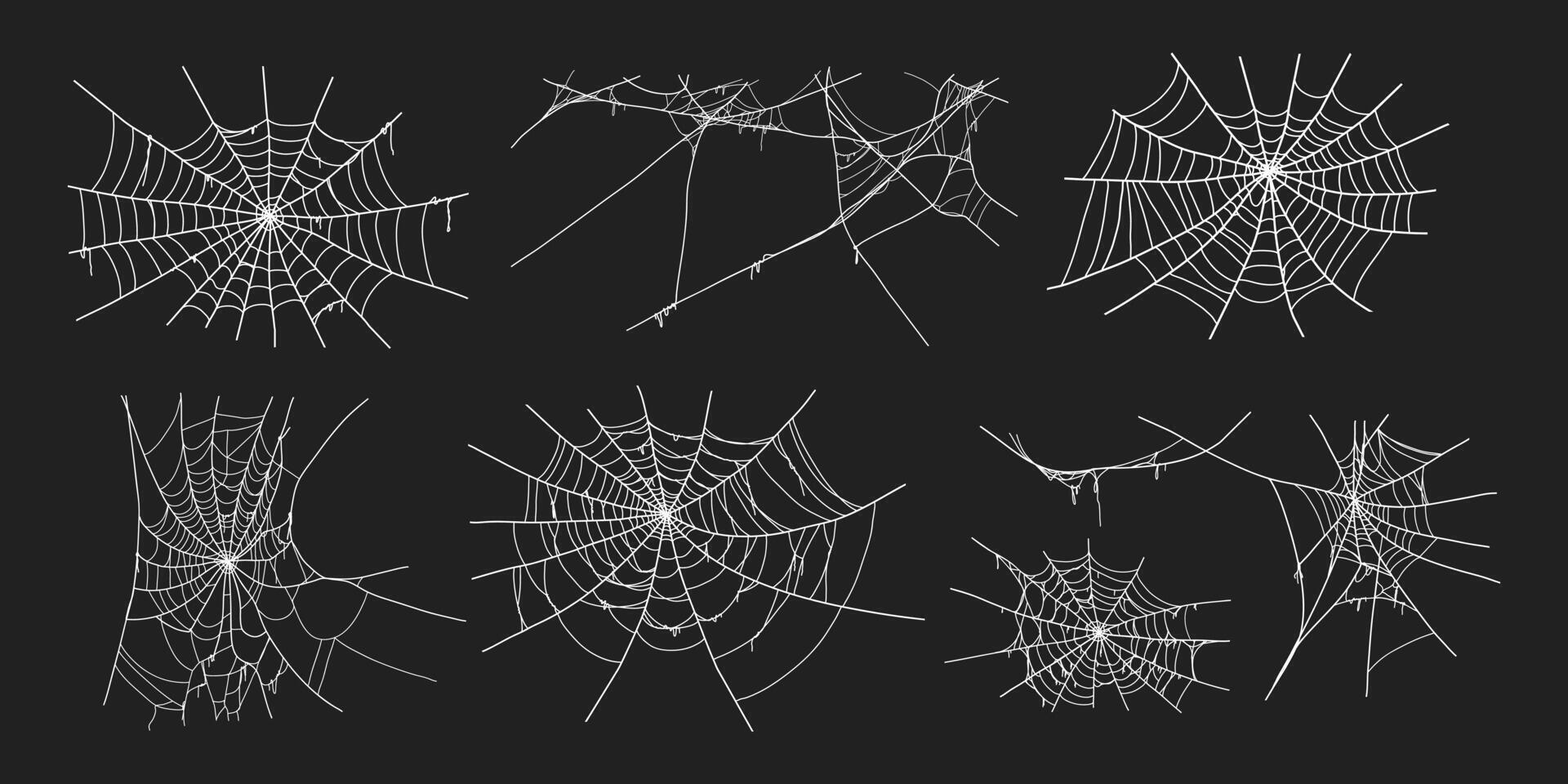 Spooky halloween old spider web with various sizes and shapes. Old cobweb set illustration. vector