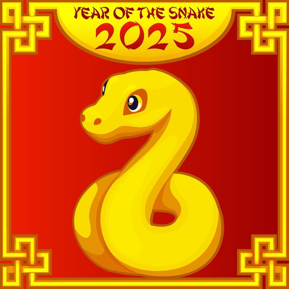 The golden snake. Happy Chinese New Year 2025 of the snake zodiac sign. Greeting card vector
