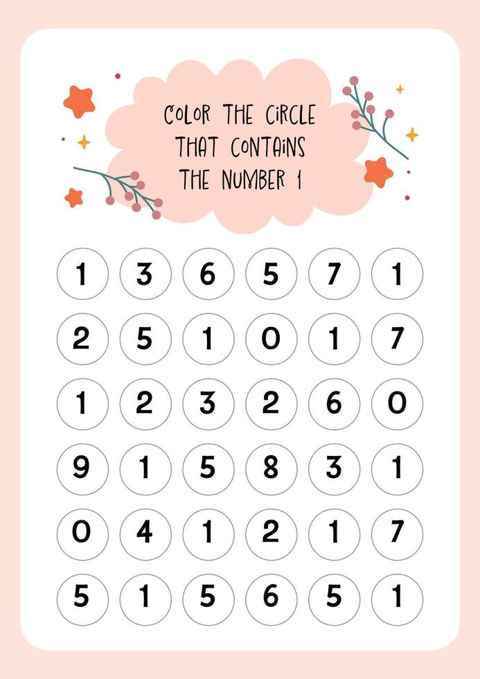 kids number coloring worksheet printable for kids fun education learning vector
