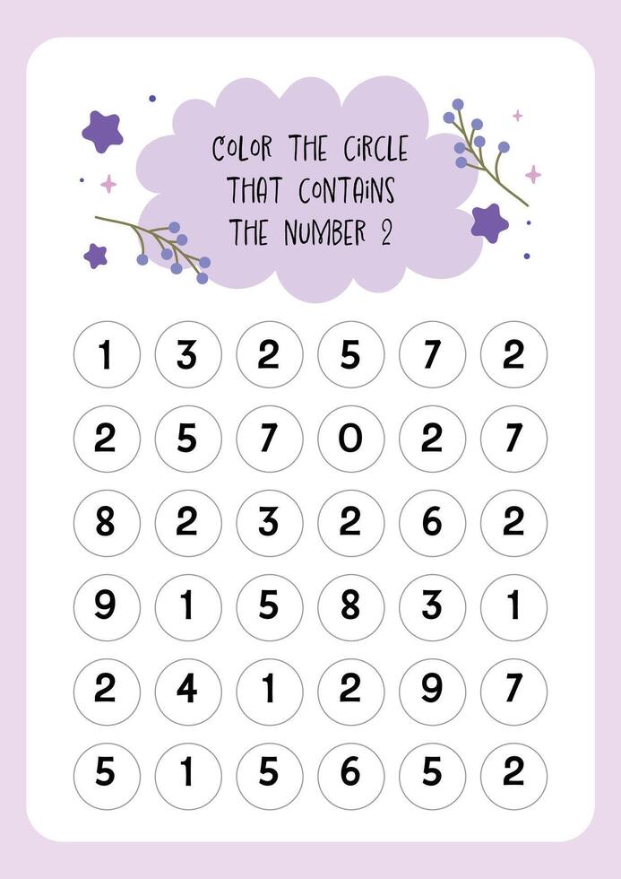 kids number coloring worksheet printable for kids fun education learning vector