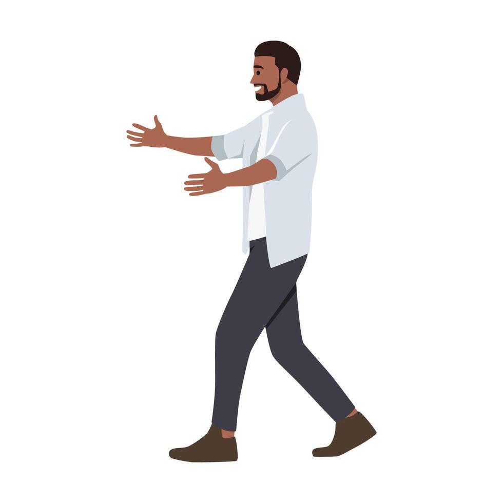 Young bearded man ask for a hug side view. vector