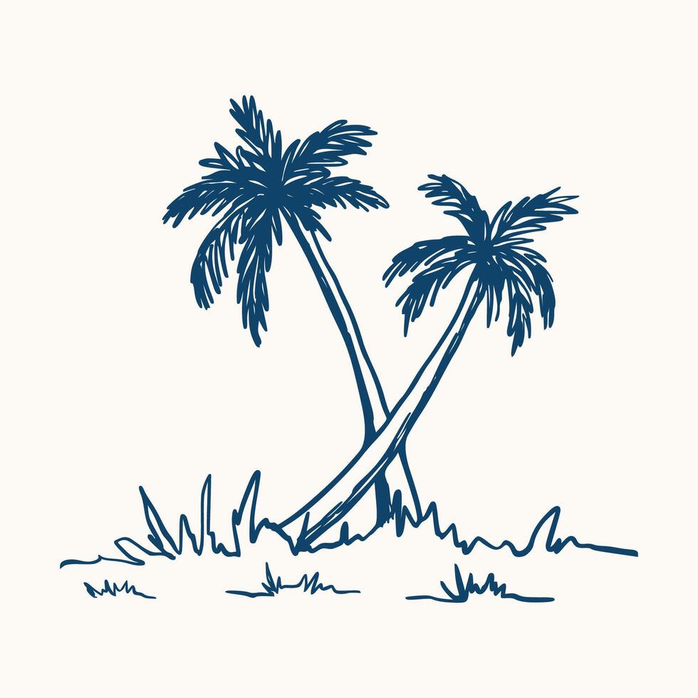 Blue Line Art Beach Party Scene vector