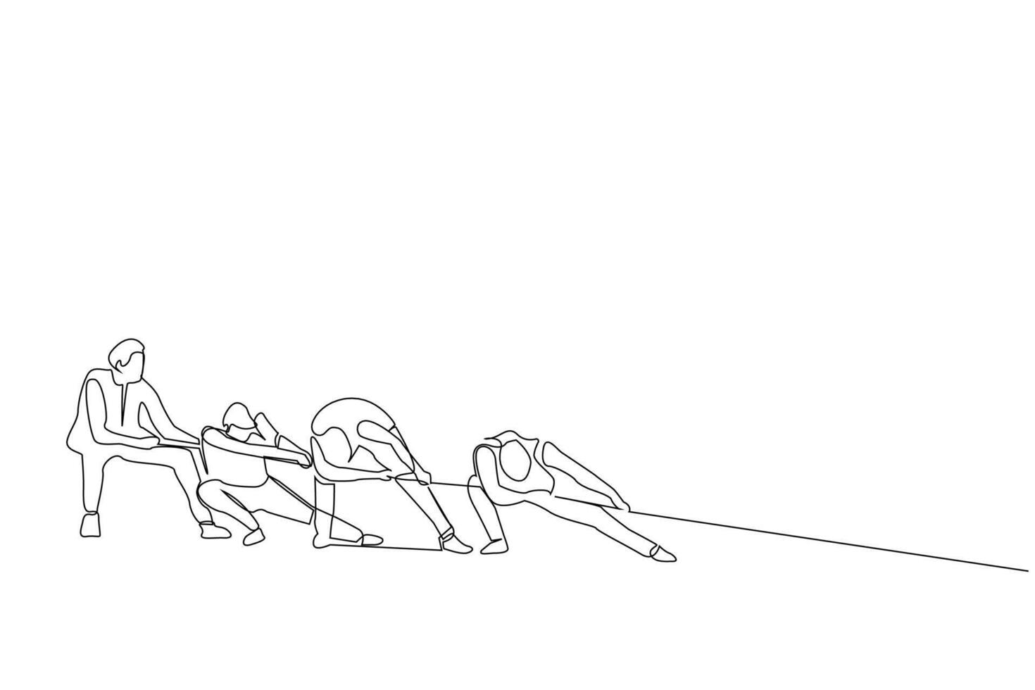 people group friends together pulling rope teamwork one line art design vector