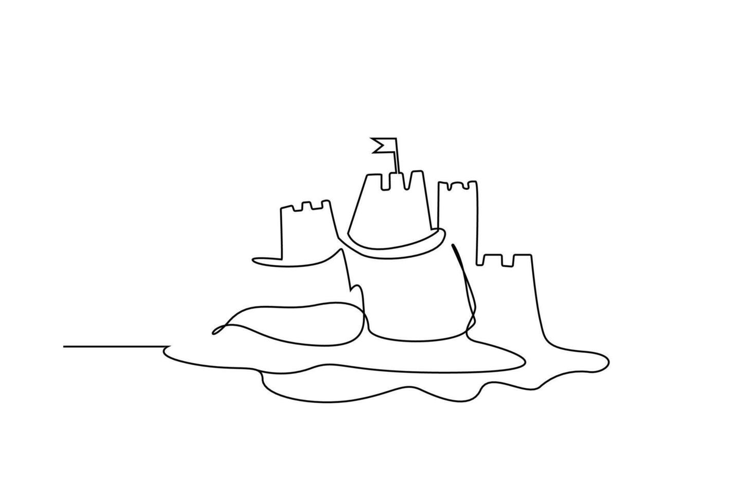 sand castle flag holiday park childhood game activity line art vector