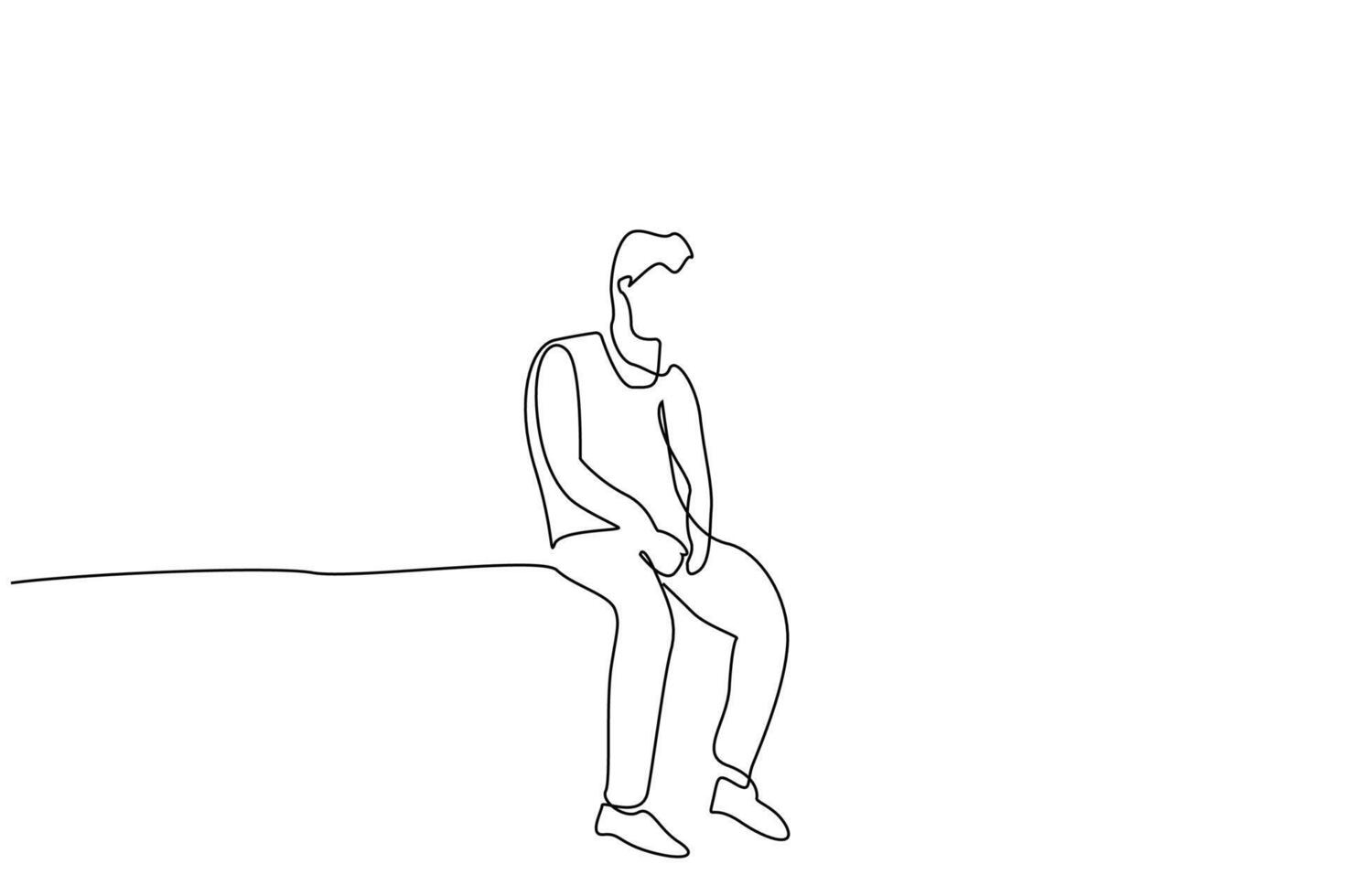 alone sad unhappy man thinking emotional life one line art design vector