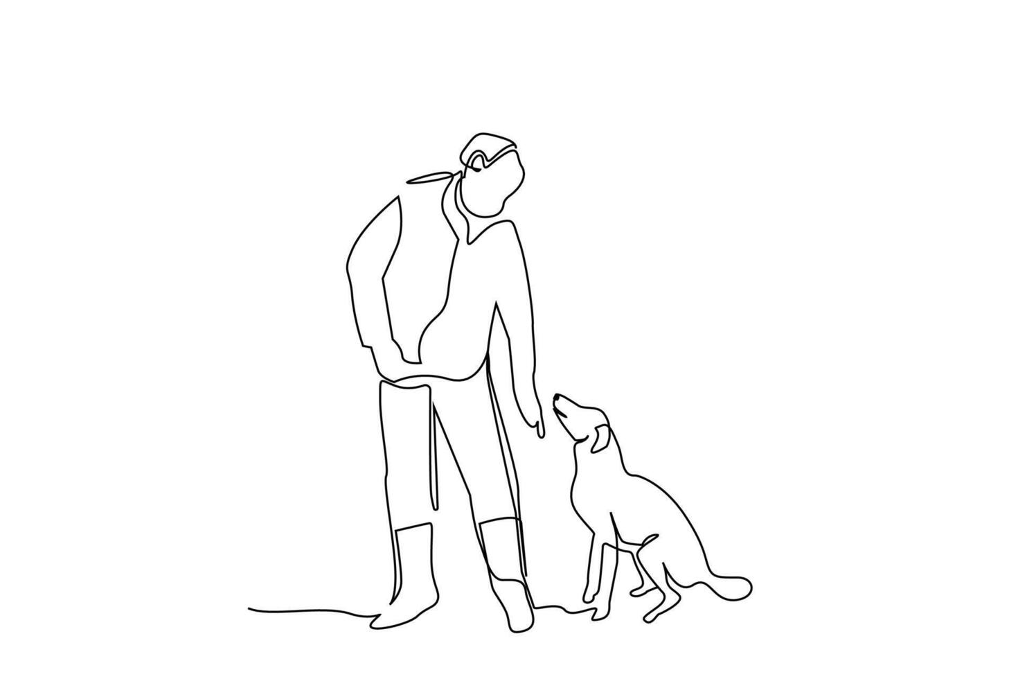 old man dog friend nature together life one line art design vector