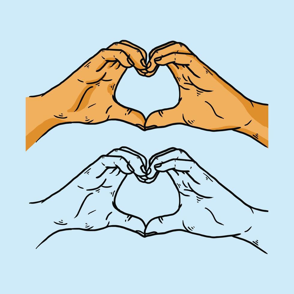 hands making heart sign illustration hand drawn vector