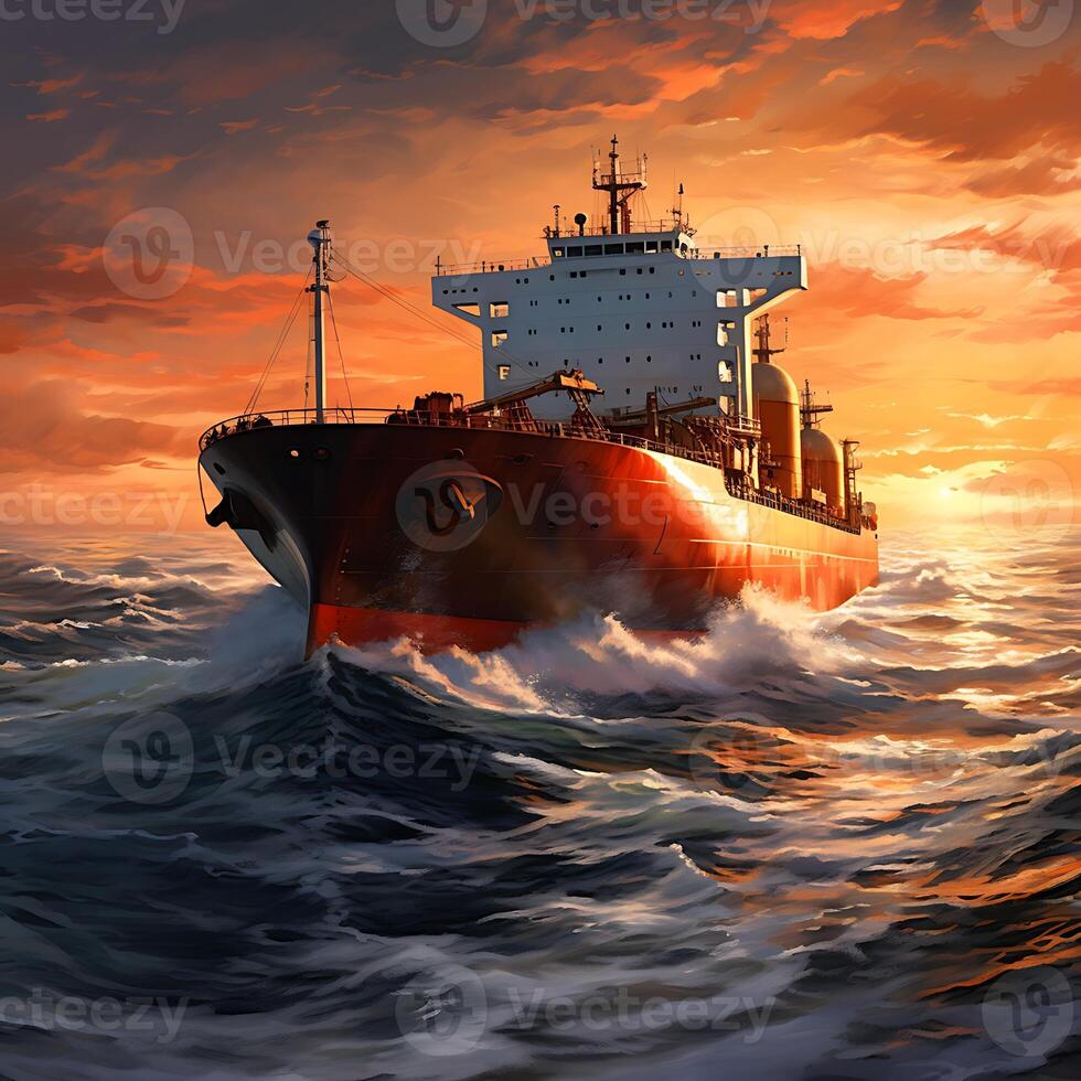 Large tanker ship sailing in the sea photo