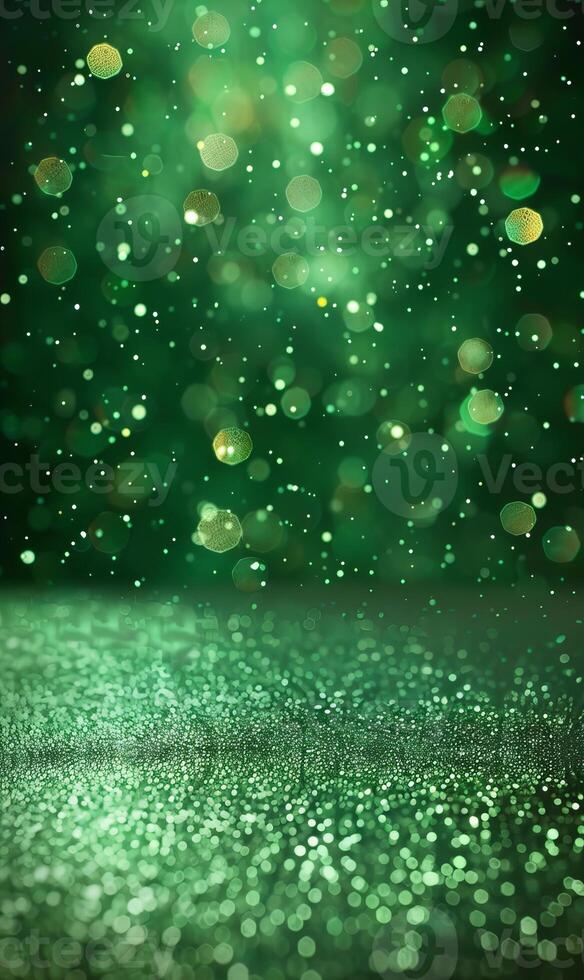 Green bokeh lights glitter background photo