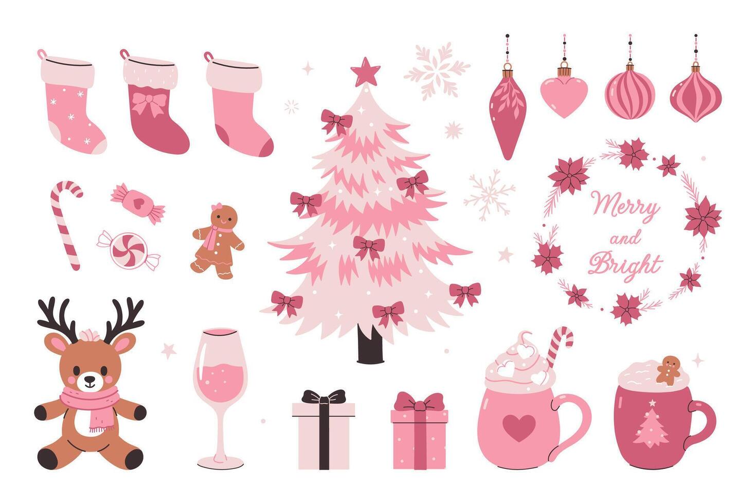 Set of pink christmas celebration graphics. graphics. vector