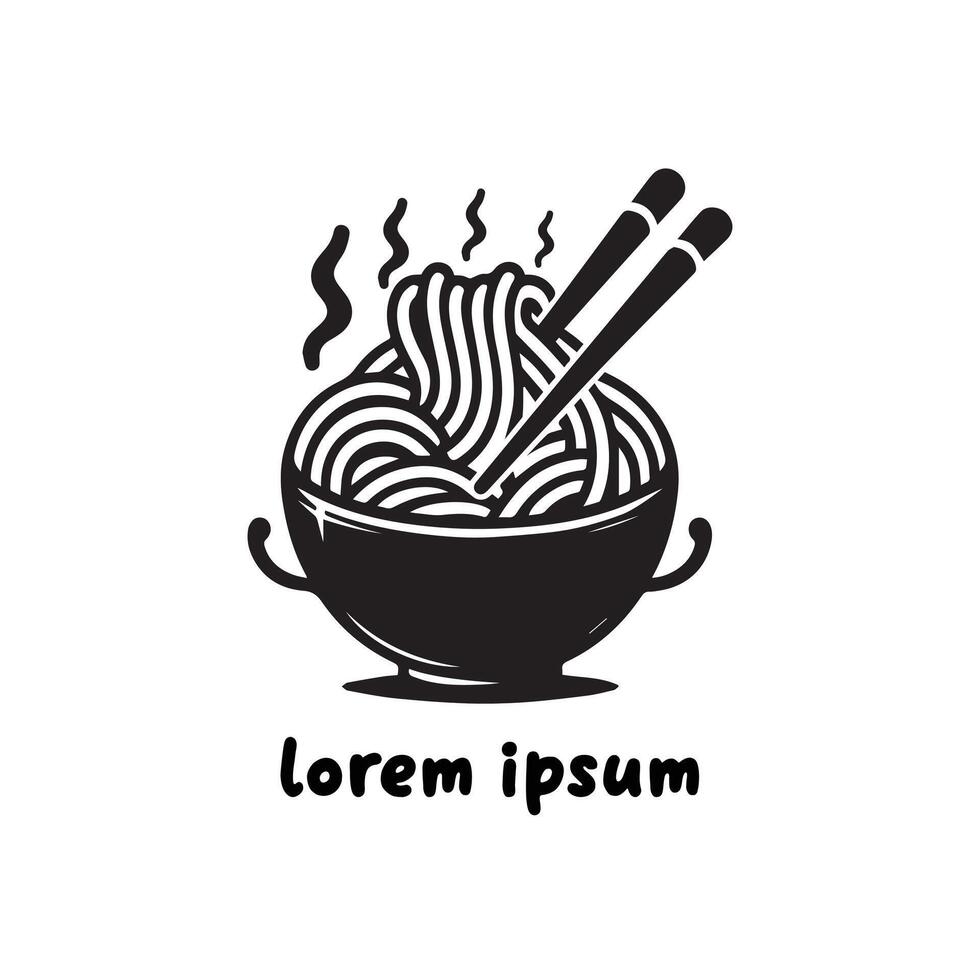 cute and simple logo of black and white noodles in a bowl vector